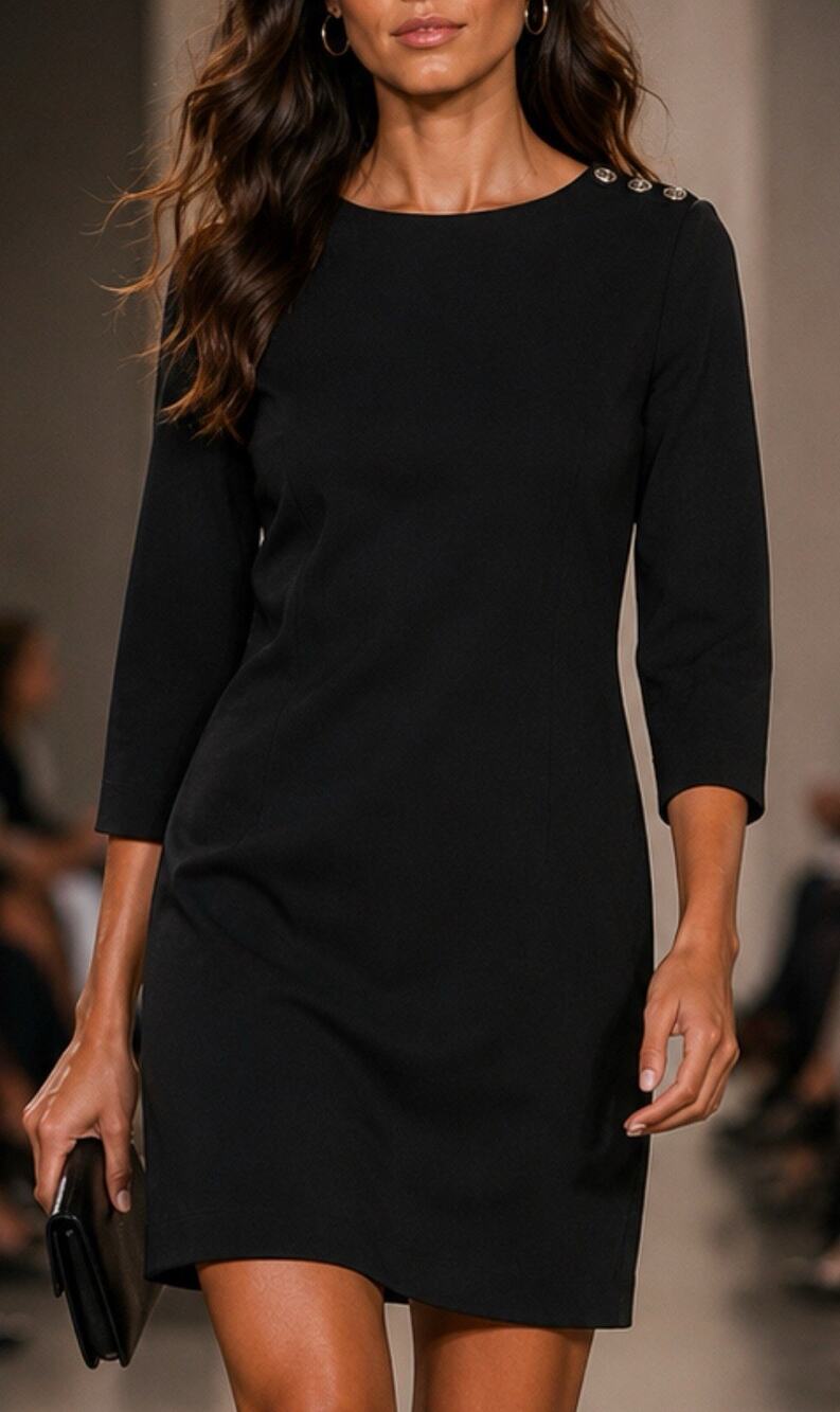 Banana Republic Women’s 6 Black Shift Dress 3/4 Sleeve Shoulder Button Business